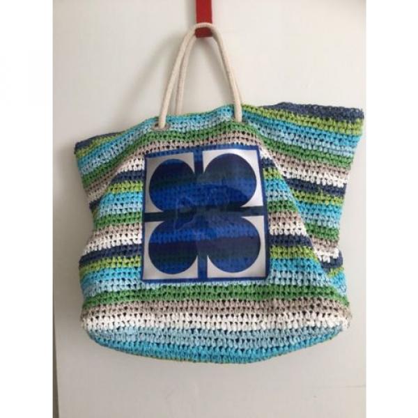 Liz Claiborne Beach Bag Raffia Straw Blue Green Multicolor Big Size #1 image