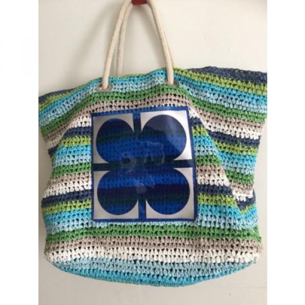 Liz Claiborne Beach Bag Raffia Straw Blue Green Multicolor Big Size #2 image