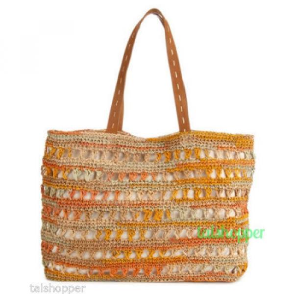 NEW Anthropologie Flora Bella XL Raffia Tote Beach Bag Handbag Leather Strap #1 image