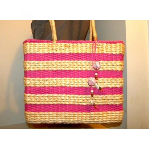 Pretty! Hot Pink/Raspberry Natural Straw Summerbag Shopper/Tote/Beachbag/Travel. #1 image