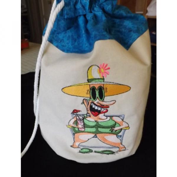 BEACH TOTE BAG HANDMADE &amp; EMBROIDERED LINED WITH 2 POCKETS 3  CUTE CHARACTERS #3 image