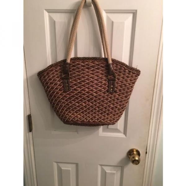 A Great Straw Purse/ Beach Bag brown And Tan With Braided Straps Large #1 image