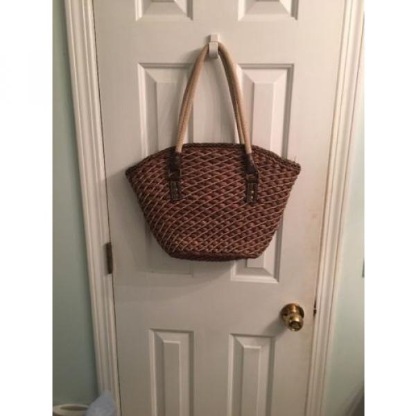 A Great Straw Purse/ Beach Bag brown And Tan With Braided Straps Large #2 image