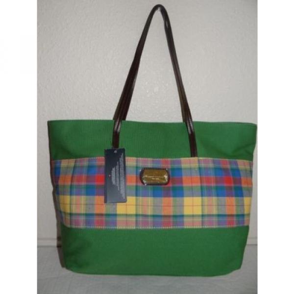 Tommy Hilfiger Womens Lg Greenn Plaid Tote Shoulder Handbag Purse Beachbag SALE #1 image