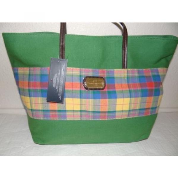 Tommy Hilfiger Womens Lg Greenn Plaid Tote Shoulder Handbag Purse Beachbag SALE #2 image