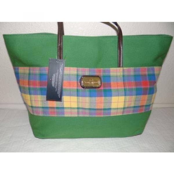 Tommy Hilfiger Womens Lg Greenn Plaid Tote Shoulder Handbag Purse Beachbag SALE #3 image