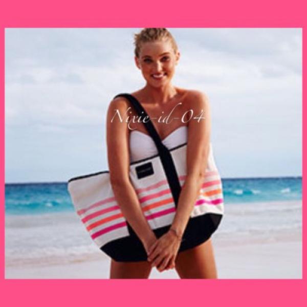 Victorias Secret Sunkissed Beach Tote Bag Pink Striped White Black 2016 NEW! #1 image