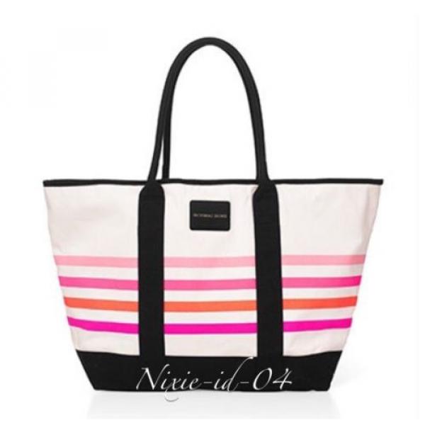 Victorias Secret Sunkissed Beach Tote Bag Pink Striped White Black 2016 NEW! #2 image