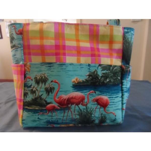 flamingo beach bird pink blue plaid purse/bag/diaper bag handmade #1 image