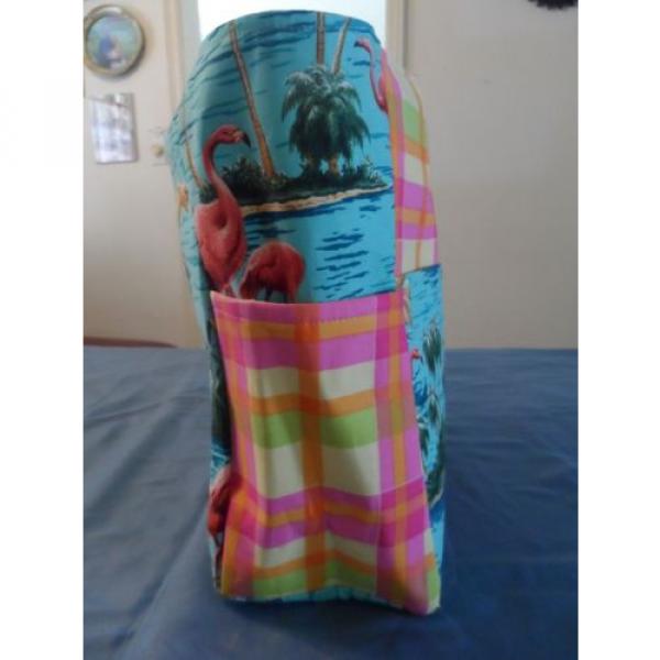 flamingo beach bird pink blue plaid purse/bag/diaper bag handmade #2 image