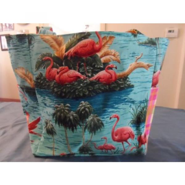 flamingo beach bird pink blue plaid purse/bag/diaper bag handmade #3 image