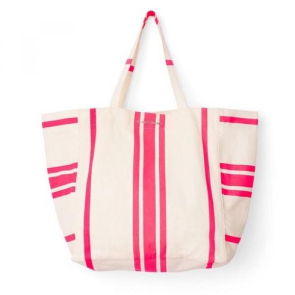 Victoria&#039;s Secret Canvas Tote Bag Sun &amp; Fun Swim Beach Shopper Pink Striped NIB #1 image