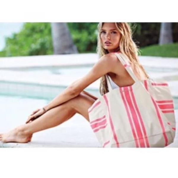 Victoria&#039;s Secret Canvas Tote Bag Sun &amp; Fun Swim Beach Shopper Pink Striped NIB #2 image