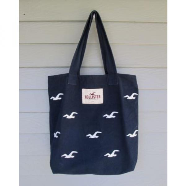 Hollister Womens Navy Cotton Canvas White Seagull Tote Book Beach Handbag Bag #1 image