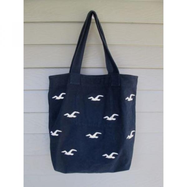 Hollister Womens Navy Cotton Canvas White Seagull Tote Book Beach Handbag Bag #3 image