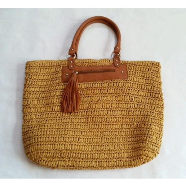 J Jill Straw Market Tote Beach Bag fringed tassel 15 x 19 #1 image