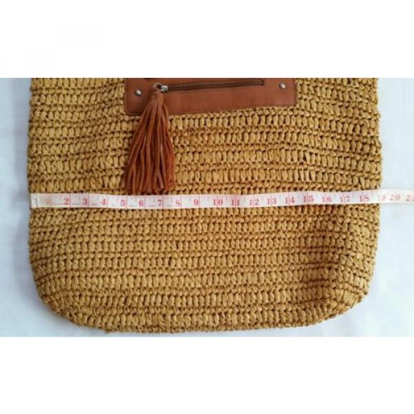 J Jill Straw Market Tote Beach Bag fringed tassel 15 x 19 #3 image