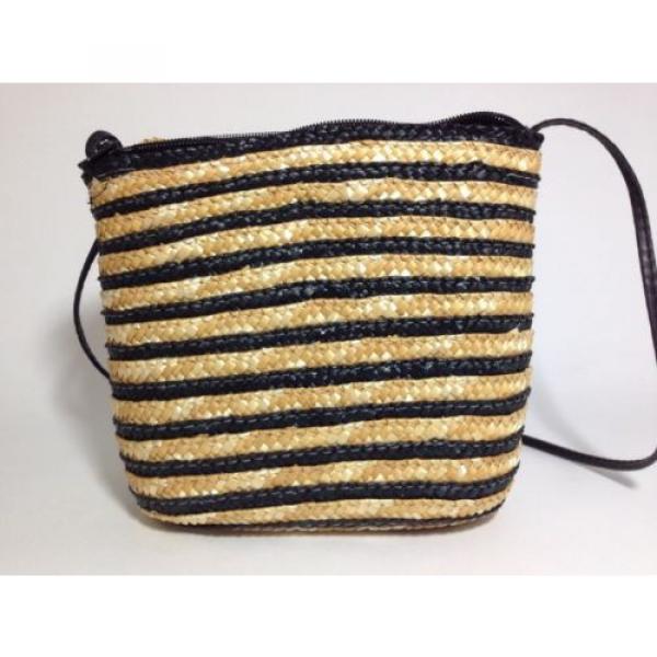 Woven Small Straw Purse Bag Beach Nautical Look Casual Black &amp; Natural Stripped #2 image