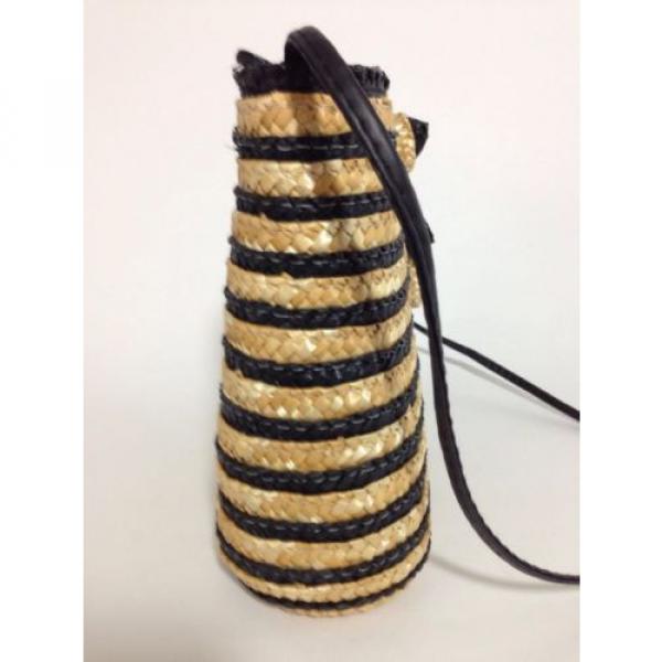 Woven Small Straw Purse Bag Beach Nautical Look Casual Black &amp; Natural Stripped #4 image