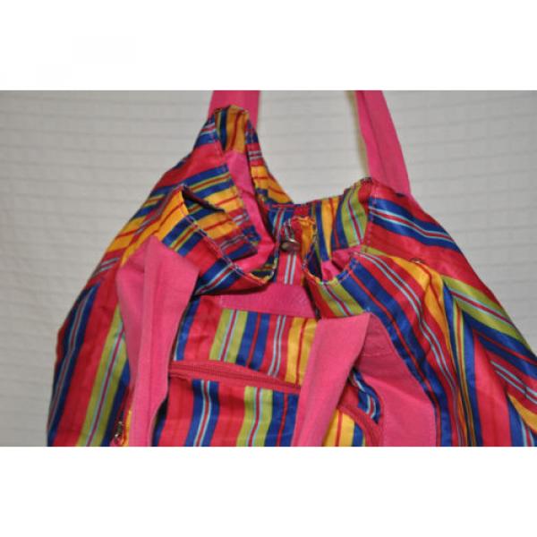 TOMMY Hilfiger STRIPED Lightweight BEACH Tote GYM Bag SNAPS Pink RED Blue GREEN #4 image