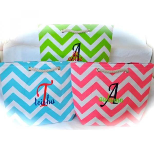 Monogrammed Personalized Tote Bag Beach, Bridesmaid Tote Bag -5 Chevron styles #1 image