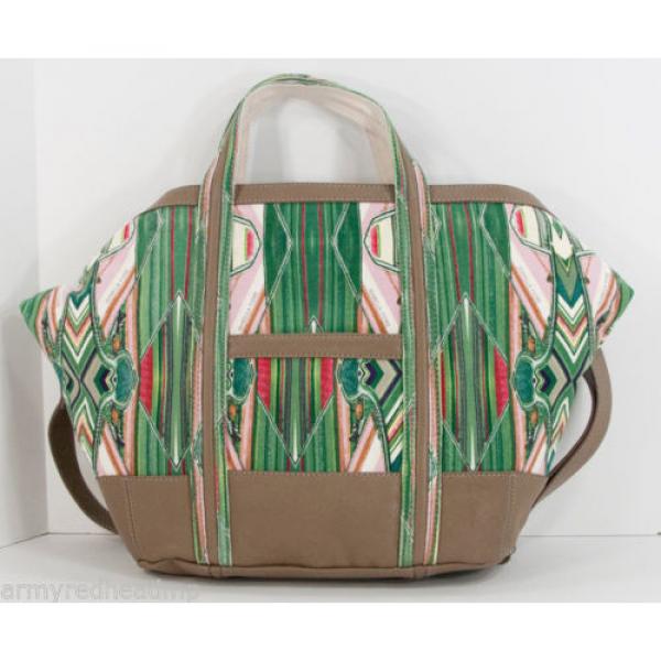 NWT Isabella Fiore Pippa Horizon Green Canvas Taupe Leather Large Beach Tote Bag #2 image