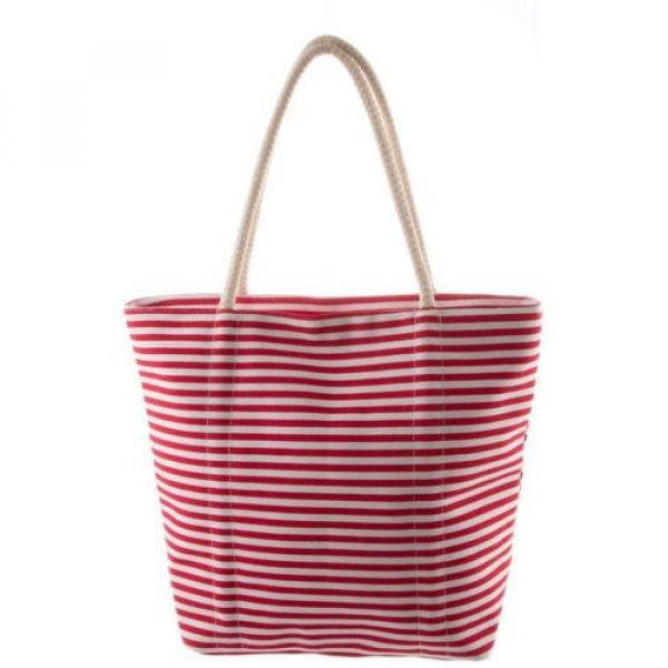 Designer Style Red and White Striped Print Anchor Stud Tote Beach Travel Bag #2 image