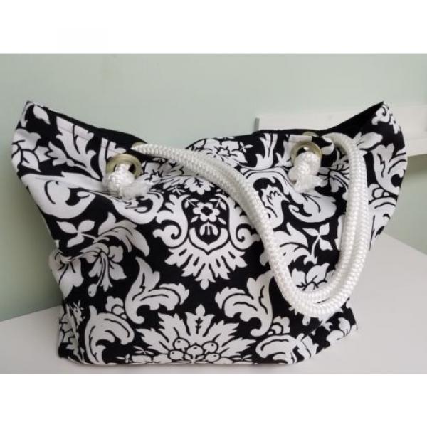 Handmade Black and White Printed Canvas Tote Bag Beach Bag #1 image