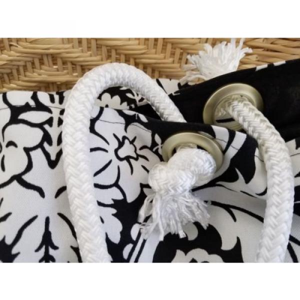 Handmade Black and White Printed Canvas Tote Bag Beach Bag #2 image