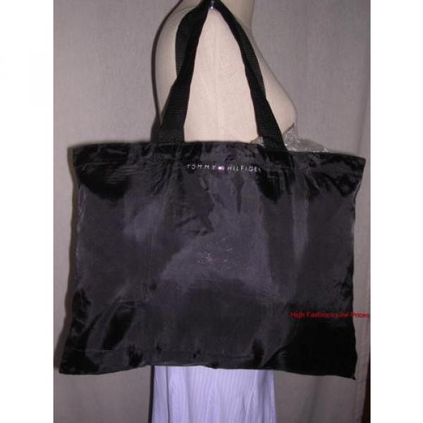 TOMMY HILFIGER Signature Tote Large Shopping Beach Bag Foldable Black Nylon LOGO #1 image