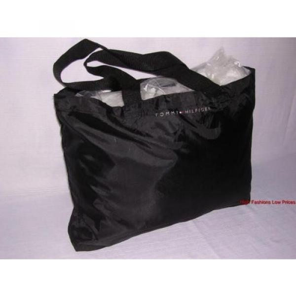 TOMMY HILFIGER Signature Tote Large Shopping Beach Bag Foldable Black Nylon LOGO #3 image