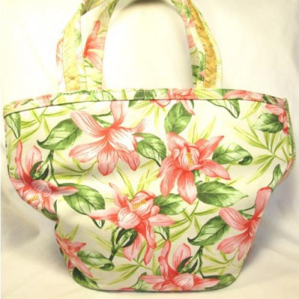 HAVANA JACK&#039;S CAFE Canvas &amp; Straw Floral Beach TOTE BAG Tropical Breeze Wear #3 image