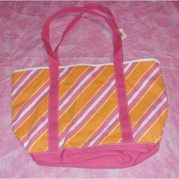 Bath &amp; Bodyworks Tote Beach Bag Pink Orange Striped Button Closure Pockets NWT #1 image