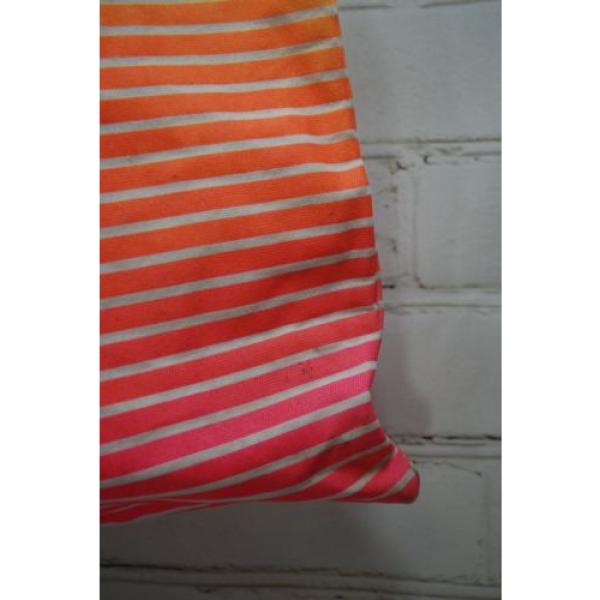 Victoria&#039;s Secret VS NEON Pink/Yellow Stripe Canvas Tote/Beach Shopper Tote Bag #3 image