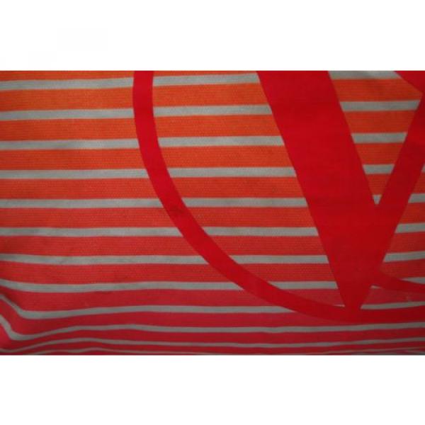 Victoria&#039;s Secret VS NEON Pink/Yellow Stripe Canvas Tote/Beach Shopper Tote Bag #4 image