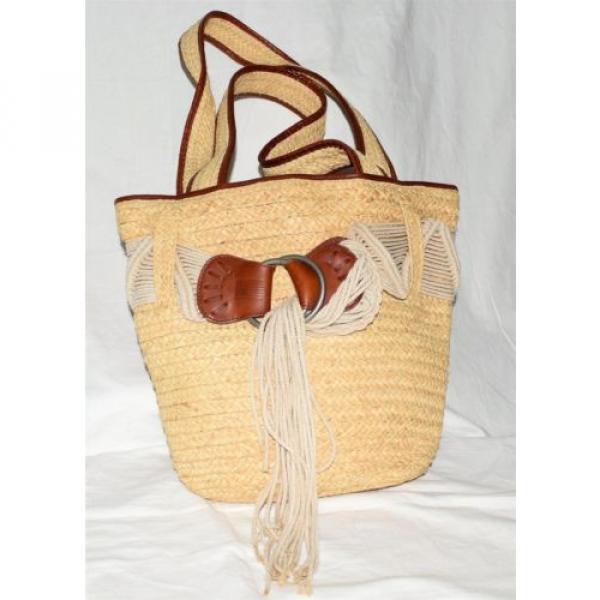 Ralph Lauren Polo Natural Straw Leather w/ Rope Tassel Beach Shoulder Tote Bag #1 image