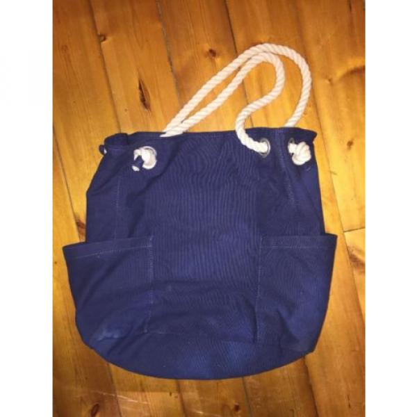 Lands End Tote Boat Weekend Shopper Beach Bag Canvas Navy Rope Handles #2 image