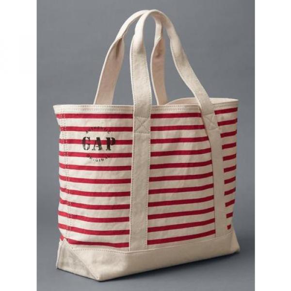 NEW GAP Logo Cotton Canvas Red Striped Beach Pool Shopping Tote Utility Bag 2016 #1 image