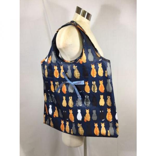 Sitting Cats Galore Large Shopping Tote Bag Travel Beach Compact Rolls Up Blue #4 image