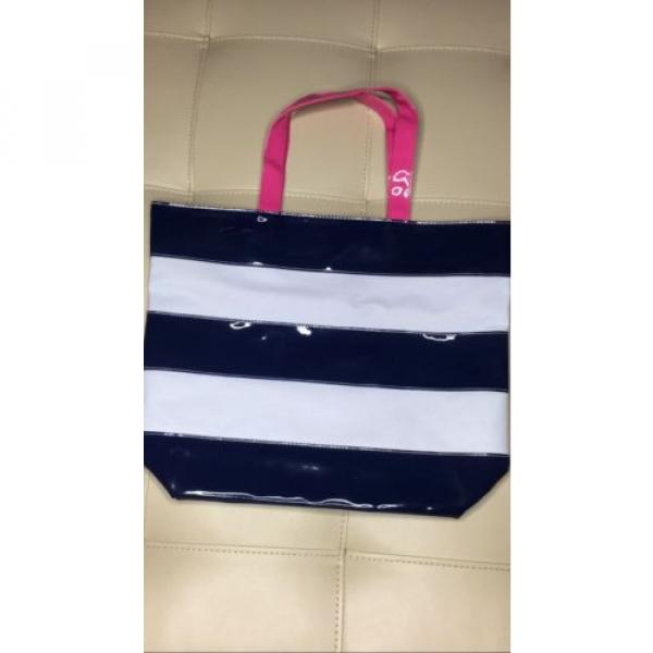 Pink And Blue Canvas Striped Beach Cotton Tote Bag Pink Inside NEW #1 image