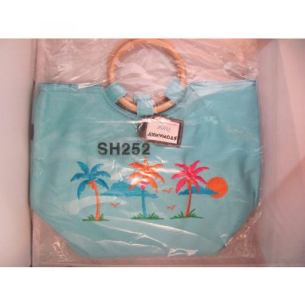 NWT Stowaway Pretty Blue Zippered Beach Purse Bag Tote Tropical Palm Sun SH252 #1 image