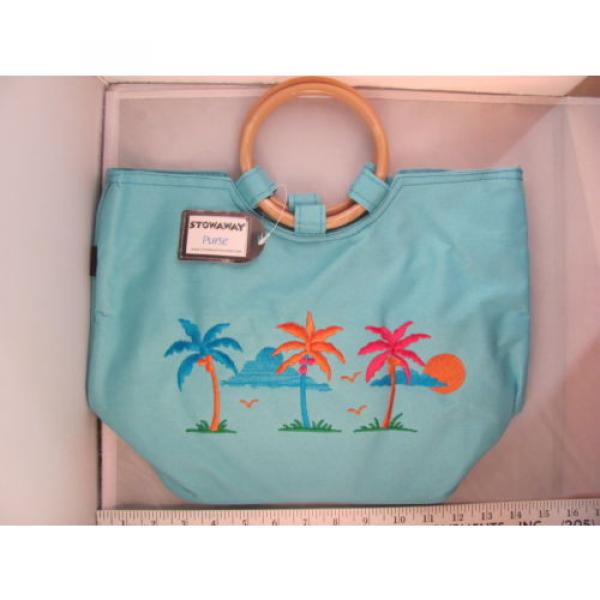 NWT Stowaway Pretty Blue Zippered Beach Purse Bag Tote Tropical Palm Sun SH252 #2 image