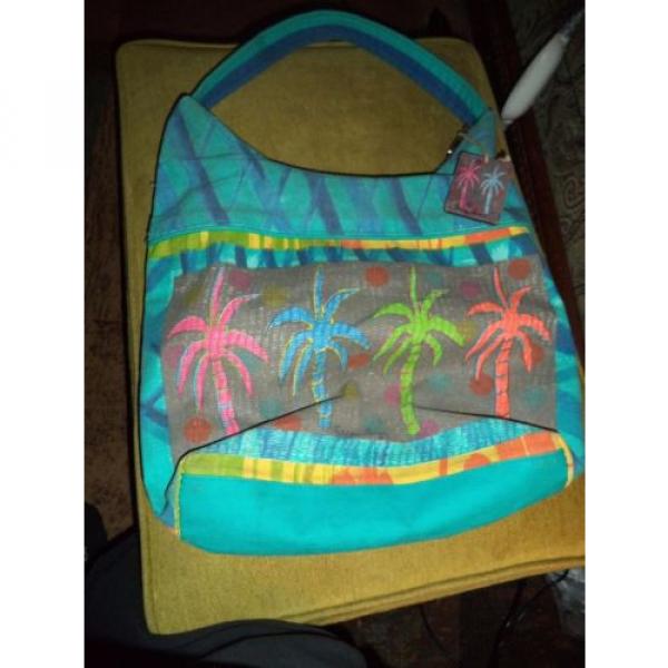 Farida Zamar Large Multi-Colored Palm Tree Shoulder Purse Beach Bag Vacation #5 image