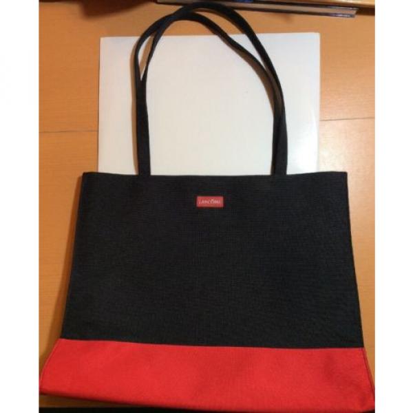 Lancome Signature Cosmetics Tote Bag Shopping Beach Black &amp; Red Striped Interior #1 image