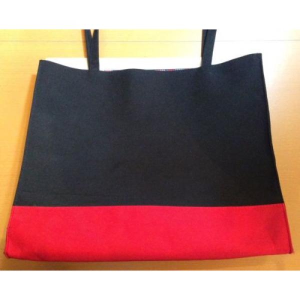 Lancome Signature Cosmetics Tote Bag Shopping Beach Black &amp; Red Striped Interior #2 image