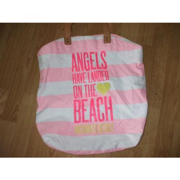 Victorias Secret pink yellow white stripe beach shopping book shoulder bag tote #1 image