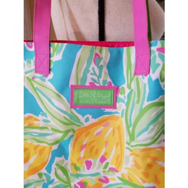 Lily Pulitzer Estee Lauder Beach Tote Bag w/ Handles Yellow Lemon Print Green #2 image