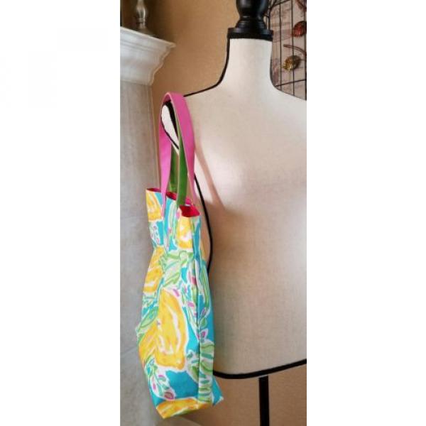 Lily Pulitzer Estee Lauder Beach Tote Bag w/ Handles Yellow Lemon Print Green #3 image