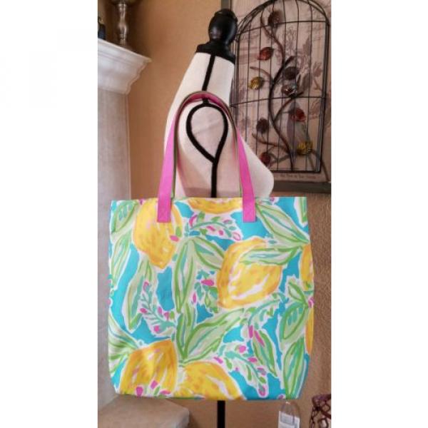 Lily Pulitzer Estee Lauder Beach Tote Bag w/ Handles Yellow Lemon Print Green #4 image