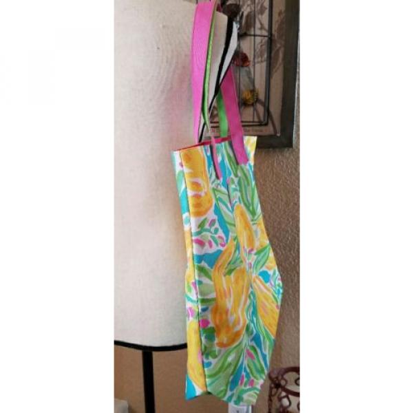 Lily Pulitzer Estee Lauder Beach Tote Bag w/ Handles Yellow Lemon Print Green #5 image